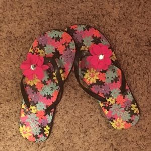 Multicolor flower flip flops